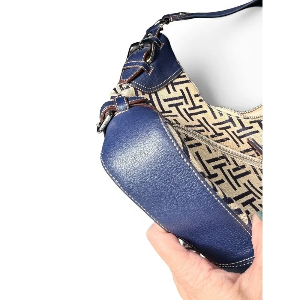 Tignanello Hobo‎ Bag Womens Navy Canvas Logo Y2K Vintage Classic
